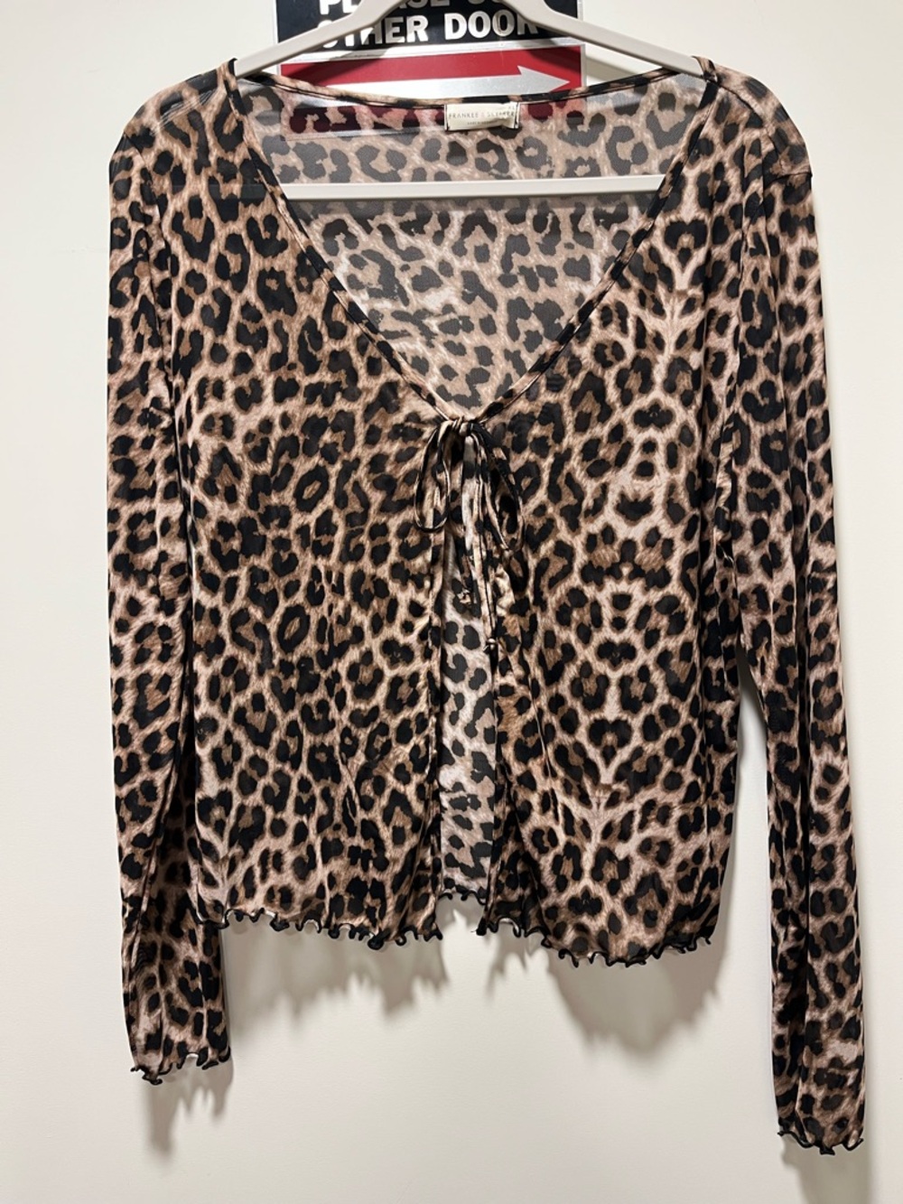 Leopard Tie-Front Mesh cardigan